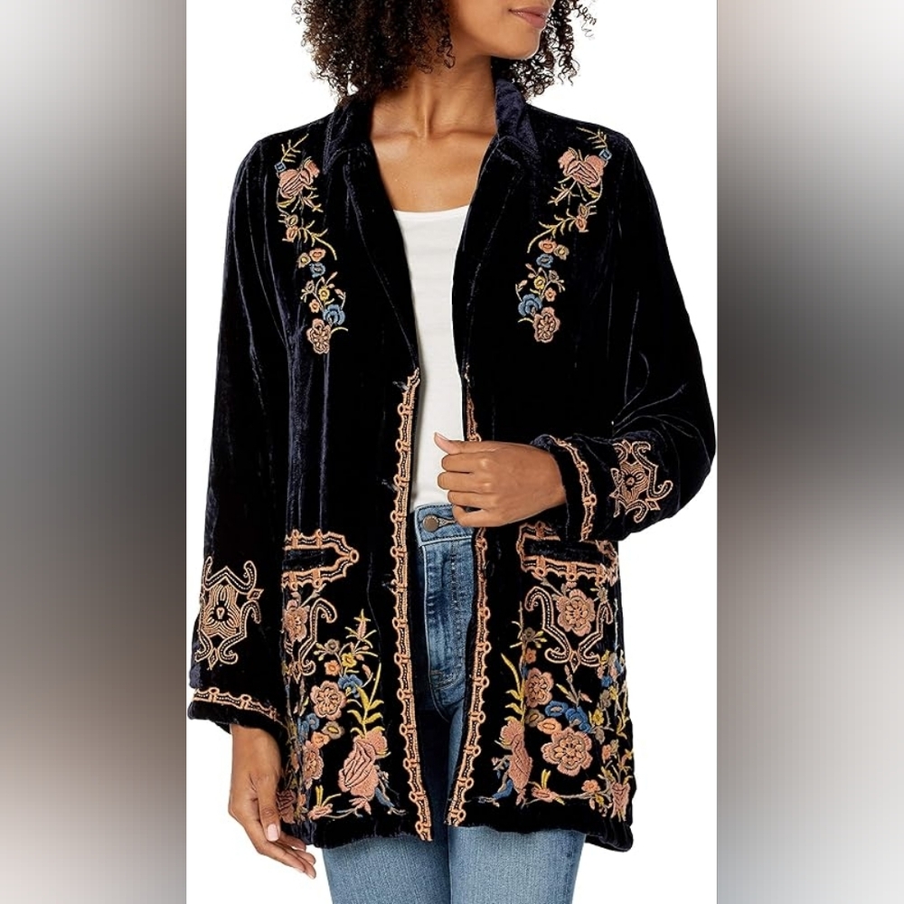 NWT Johnny Was Matara Velvet Jacket in Deep Blue Large